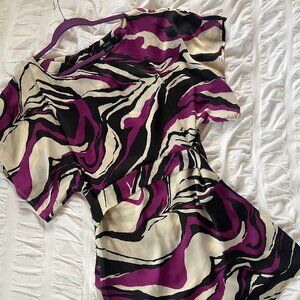Vertigo Black, White, and Purple Abstract Print Short Sleeve Mini Dress, Size M
